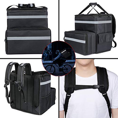  Insulated Pizza Delivery Bag, Food Delivery Backpack, Thermal Backpack For Food Transport,Leak-Proof Soft Sided Cooler Grocery Backpack For Take Out (Black)