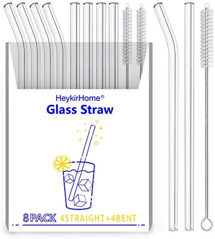  4-Pack Reusable Glass Straw With Travel Case,Size 8.5''x10 MM,Including 2 Straight And 2 Bent With 2 Cleaning Brush- Perfect For Smoothies, Tea, Juice