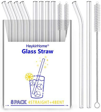  4-Pack Reusable Glass Straw With Travel Case,Size 8.5''x10 MM,Including 2 Straight And 2 Bent With 2 Cleaning Brush- Perfect For Smoothies, Tea, Juice