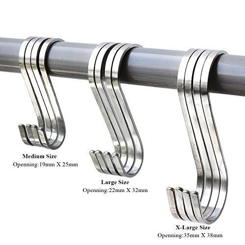  Sfun 15 Pack Size Large 3.5 Inch Flat S Hooks Heavy Duty Solid 304 Stainless Steel S Shaped Hanging Hooks,Metal Kitchen Pot Pan Hangers Rack Hooks