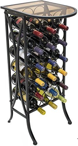  Wine Rack Stand Bordeaux Chateau Style With Glass Table Top - Holds 18 Bottles Of Your Favorite Wine - Elegant Looking French Style Wine Rack To Compliment Any Space (Wine Stand - 18 Bottles).