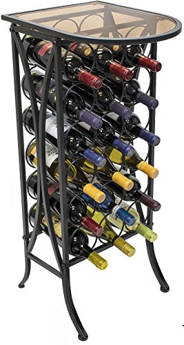  Wine Rack Stand Bordeaux Chateau Style With Glass Table Top - Holds 18 Bottles Of Your Favorite Wine - Elegant Looking French Style Wine Rack To Compliment Any Space (Wine Stand - 18 Bottles).