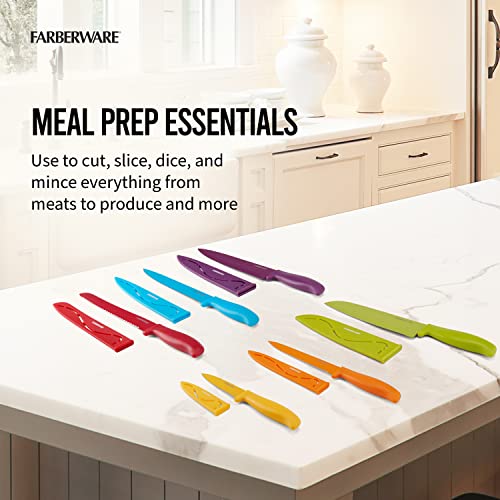  12-Piece Non-Stick Resin, Dishwasher-Safe Kitchen Knife Set With Custom-Fit Blade Covers, Razor-Sharp, Multicolor