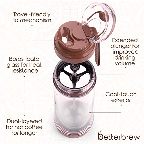  Travel French Press Coffee Maker | Portable Insulated Coffee Press With Plunger For Travel, Commuting And Outdoors | Borosilicate Glass Cup For Proper Coffee To Go! (15 Oz)…