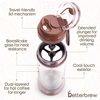  Travel French Press Coffee Maker | Portable Insulated Coffee Press With Plunger For Travel, Commuting And Outdoors | Borosilicate Glass Cup For Proper Coffee To Go! (15 Oz)…