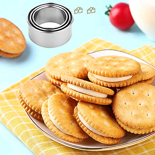  Cookie Cutters - Biscuit Cutters/Stainless Steel Dumpling Cutters/Cake Pastry Cutters / Cake Cookie Scone Cutters Molds Stamps For Cooking Baking ( 3Pcs, Round Edge)