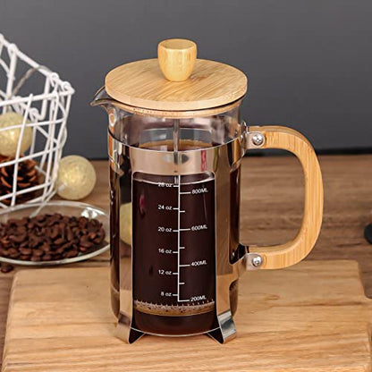  34 OZ Bamboo French Press Stainless Steel High Borosilicate Glass Plastic Free 1000ML Espresso/Tea Maker Coffee Coffee Serving Sets