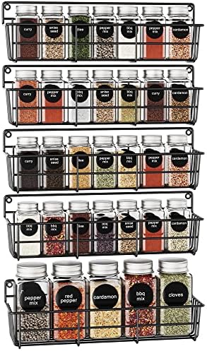  Mystozer 5 Pack Spice Rack Seasoning Organizer Wall Mount, Hanging Spice Organizer Shelf For Kitchen Cabinet, Wall, Pantry Door (Jars Are Not Included)