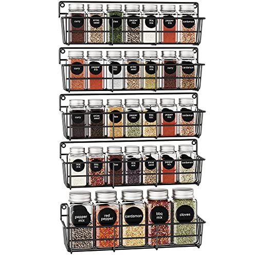  Mystozer 5 Pack Spice Rack Seasoning Organizer Wall Mount, Hanging Spice Organizer Shelf For Kitchen Cabinet, Wall, Pantry Door (Jars Are Not Included)