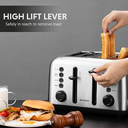  DT640 4-Slice Toaster, Extra Wide Slots, Retro Stainless Steel With High Lift Lever, Bagel And Muffin Function, Removal Crumb Tray, 7-Shade Settings (Stainless Steel)