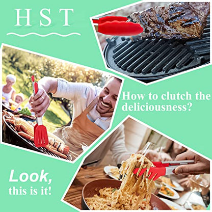  3 Pack Kitchen Tongs (9 Inches), Non Stick Stainless Steel Tongs With Silicone Tip For Cooking BBQ Baking(Red)