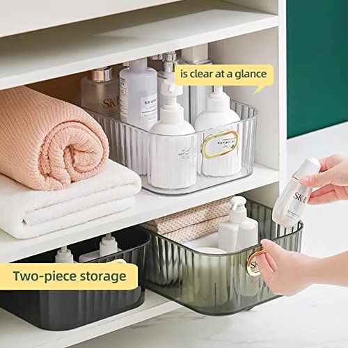  2 Pack Open Compartment Clear Plastic Organizer, Rectangular Makeup And Vanity Storage Bin And Pantry Caddy With Pass-Through Handles For Bathroom Kitchen Refrigerator Organizers And Storage
