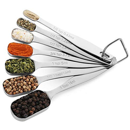  Qillyoper Chefrock Measuring Spoons Set Of 7 Premium 18/8 Stainless Steel For Dry And Liquid, Fits In Spice Jars