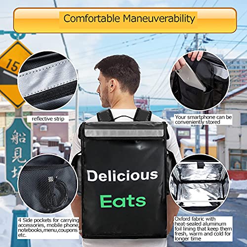  Maxer Insulated Food Delivery Backpack, 13.78" L X 9.85" W X 18.5" H Insulated Cooler Bag, Portable Pizza Delivery Thermal Backpack, Water Resistant Commercial Grade Food Delivery Bag (Black)