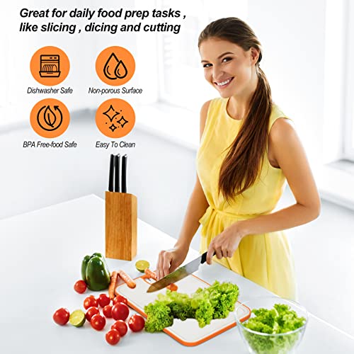  Plastic Cutting Board, 1 Pieces Dishwasher Safe Cutting Boards For Kitchen With Juice Grooves, Non-Slip, Reversible And Knife-Friendly With Built-in Sharpener & Grinding Area（off White）