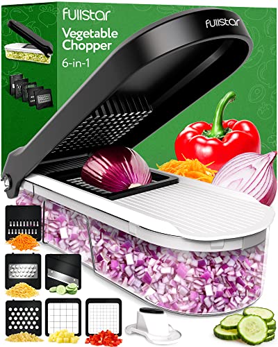  Fullstar Compact Vegetable Chopper - Vegetable Cutter, Food Chopper, Veggie Chopper, Onion Chopper, Vegetable Chopper With Container, Vegetable Slicer, Vegetable Cutter, Mandoline Slicer (6 Inserts)