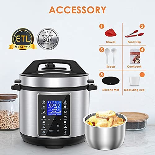  6 QT Electric Pressure Cooker, 14 One Touch Programs Electric Cooker, Slow Cooker, Rice Maker, Saute Pan, Yogurt Maker, Stainless Steel Multicooker