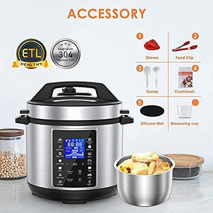  6 QT Electric Pressure Cooker, 14 One Touch Programs Electric Cooker, Slow Cooker, Rice Maker, Saute Pan, Yogurt Maker, Stainless Steel Multicooker