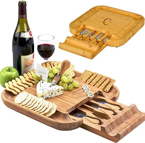  Ersonalized Monogrammed Engraved Bamboo Cutting Board For Cheese & Charcuterie With Knife Set & Cheese Markers- Designed & Quality Checked In USA