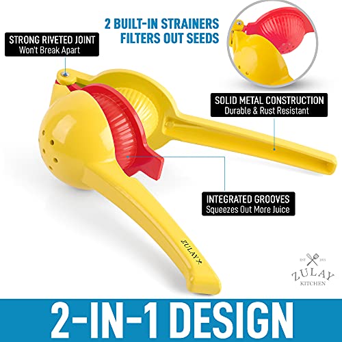  Metal Lemon Lime Squeezer - Manual Citrus Press Juicer (Yellow And Red)