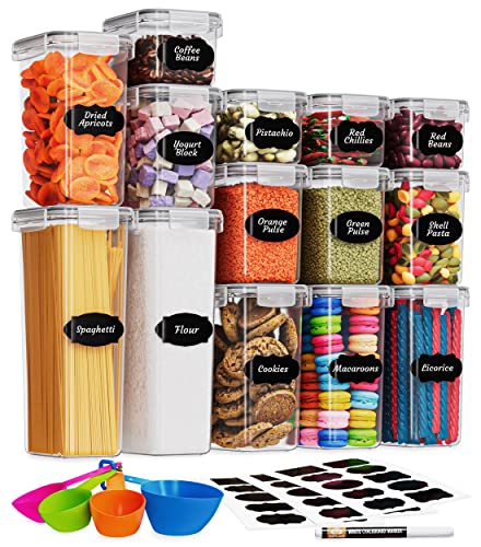 Airtight Food Storage Containers With Lids For Kitchen Organization 14 PC - Plastic Kitchen Storage Containers For Pantry Organization And Storage - Cereal, Rice, Pasta, Flour And Sugar Containers