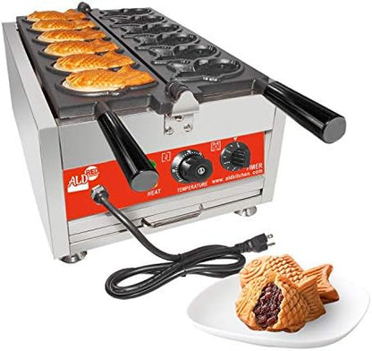  Taiyaki Waffle Iron | Fish-Shaped Waffle Maker | Stainless Steel | Nonstick | 110V (6 Fish-Shaped Waffles)