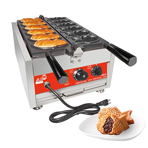  Taiyaki Waffle Iron | Fish-Shaped Waffle Maker | Stainless Steel | Nonstick | 110V (6 Fish-Shaped Waffles)