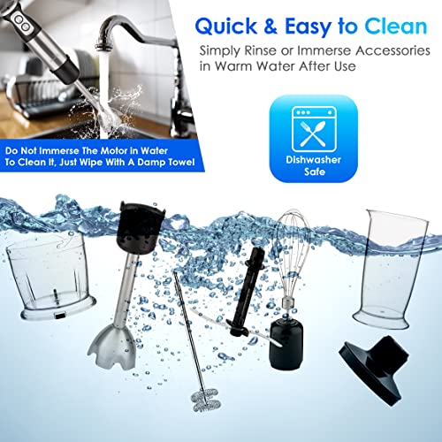  5 In 1 Handheld Immersion Blender, Anti-Splash Stick Blender With A Milk Frother, Egg Whisk, Food Grinder, And Blending Container, Hand Held Blender For Smoothies, Baby Food, Coffee, And Baking