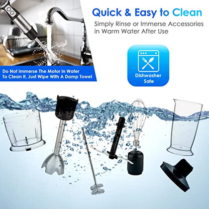  5 In 1 Handheld Immersion Blender, Anti-Splash Stick Blender With A Milk Frother, Egg Whisk, Food Grinder, And Blending Container, Hand Held Blender For Smoothies, Baby Food, Coffee, And Baking