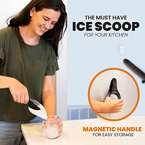  Magnetic Ice Scoop, Contoured Translucent Flexi-Plastic With Soft Grip Handle For Ice, Flour, Rice, Popcorn, Pet Food, Black