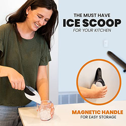  Magnetic Ice Scoop, Contoured Translucent Flexi-Plastic With Soft Grip Handle For Ice, Flour, Rice, Popcorn, Pet Food, Black