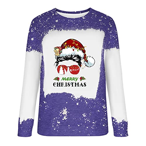  Sweatshirts For Women Loose Fit Cute Loose Tops Christmas Print Long Sleeve Sweatshirts Plus Size Pullover Top Fall