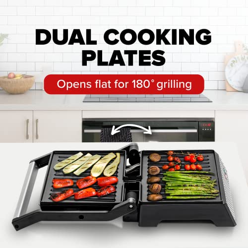  Vente Electric Panini Press Grill And Sandwich Maker With Nonstick Coated Plates, Opens 180 Degrees For Any Food, 1000W Thermostat Control Removable Drip Tray And Easy To Clean Grids, Silver GP0540BR