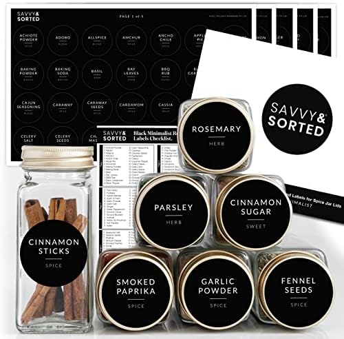  Black Spice Labels For Spice Jars | 148 Spice Jar Labels For Spice Containers | Spice Labels Stickers Preprinted | Spice Organizing Labels Herb Seasoning Kitchen Pantry Labels For Jars