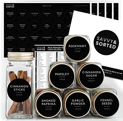  Black Spice Labels For Spice Jars | 148 Spice Jar Labels For Spice Containers | Spice Labels Stickers Preprinted | Spice Organizing Labels Herb Seasoning Kitchen Pantry Labels For Jars