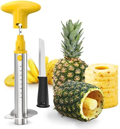  Pineapple Corer With Knife, [Upgraded, Electric & Manual] Stainless Steel Fruit Pineapple Cutter With Electric Drill Accessory, Pineapple Slicer Core Remover Kitchen Tool With Measure Mark