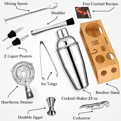  Cocktail Shaker Set Bartender Kit: 10-Piece Premium Stainless Steel Martini Shaker Set With Bamboo Stand Includes A 25 Oz Shaker To Make Mixing Wonderful
