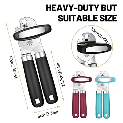 Can Opener Manual, Tymoosty Can Opener Strong Heavy Duty, Smooth Edge Cut, Oversized Knob, Soft Grip Handle, Built-in Bottle Opener, Black