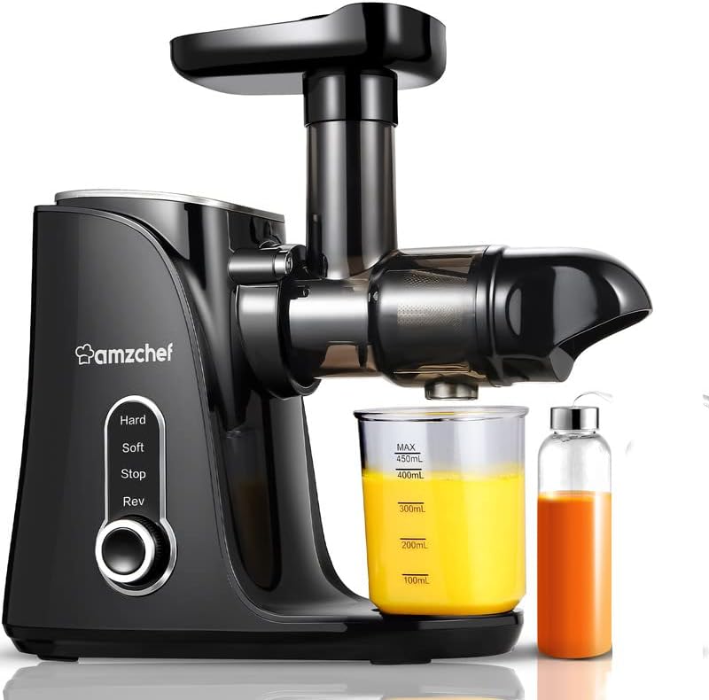  Juicer Machines,AMZCHEF Slow Masticating Juicer Extractor, Cold Press Juicer With Two Speed Modes, Travel Bottle(500ML),LED Display, Easy To Clean Brush & Quiet Motor For Vegetables&Fruits,Gray