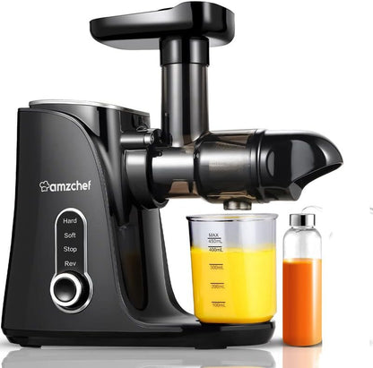  Juicer Machines,AMZCHEF Slow Masticating Juicer Extractor, Cold Press Juicer With Two Speed Modes, Travel Bottle(500ML),LED Display, Easy To Clean Brush & Quiet Motor For Vegetables&Fruits,Gray