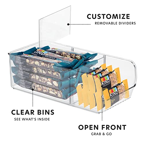  BHome - 4 Adjustable Snack Organizer Bins For Cabinet & Pantry Organization And Storage Plastic Storage Bins For Kitchen Organization - Clear Acrylic Divided Storage Containers With Removable Dividers