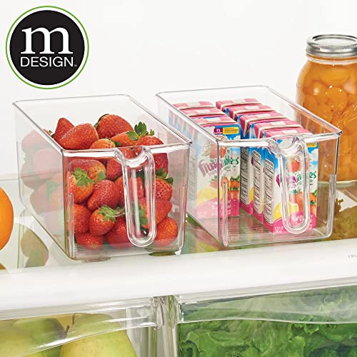  MDesign Plastic Kitchen Pantry Cabinet Refrigerator Storage Organizer Bin Holder With Front Handle - For Organizing Individual Packets, Snacks, Produce, Pasta - BPA Free - Medium, 4 Pack - Clear