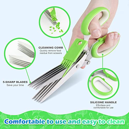  Herb Scissors, Herb Stripper With 5 Blade And Cover, Vegetable Salad Cutter, Stainless Steel Peelers For Kitchen, Chopping Chive, Salad, Collard Greens, Parsley, Multifunction Scissors Set
