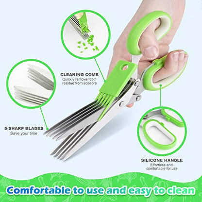  Herb Scissors, Herb Stripper With 5 Blade And Cover, Vegetable Salad Cutter, Stainless Steel Peelers For Kitchen, Chopping Chive, Salad, Collard Greens, Parsley, Multifunction Scissors Set