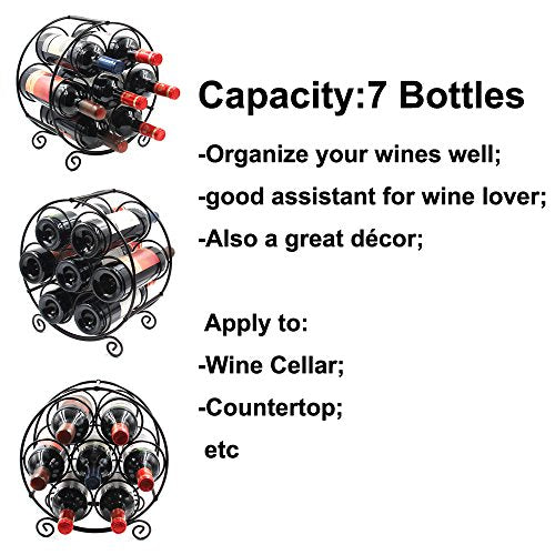  7 Bottles Freestanding Countertop Metal Wine Rack Small Wine Bottle Holders Stands, Black