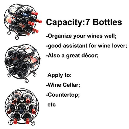  7 Bottles Freestanding Countertop Metal Wine Rack Small Wine Bottle Holders Stands, Black
