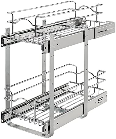  Rev-A-Shelf 5WB2-0922CR-1 9 X 22 Inch 2-Tier Wire Pull Out Storage Shelf Drawer Basket W/100lb Capacity For Kitchen Base Cabinet Organization, Chrome