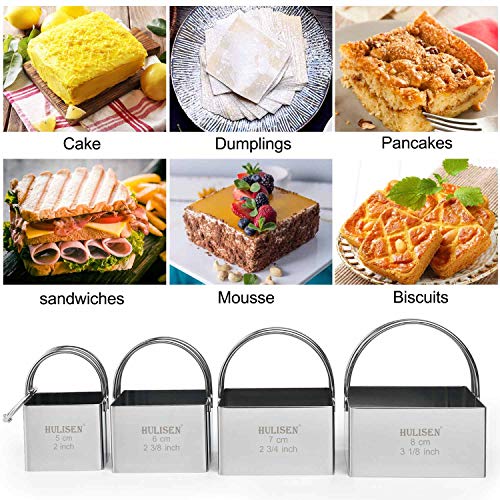  Square Biscuit Cutter Set (4 Pieces/Set), Stainless Steel Cookies Cutter With Handle, Professional Baking Dough Tools, Gift Package (Square)