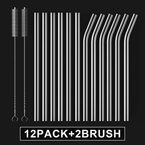  12-Pack Disposable Glass Straw,Size 8.5''x10 MM,Including 6 Straight And 6 Bent With 2 Cleaning Brush- Perfect For Smoothies, Tea, Juice