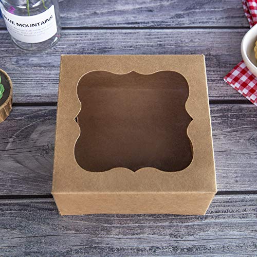  6"x6"x3"Brown Bakery Boxes With Pvc Window For Pie And Cookies Boxes Small Natural Craft Paper Box 6x6x3inch,Pack Of 15